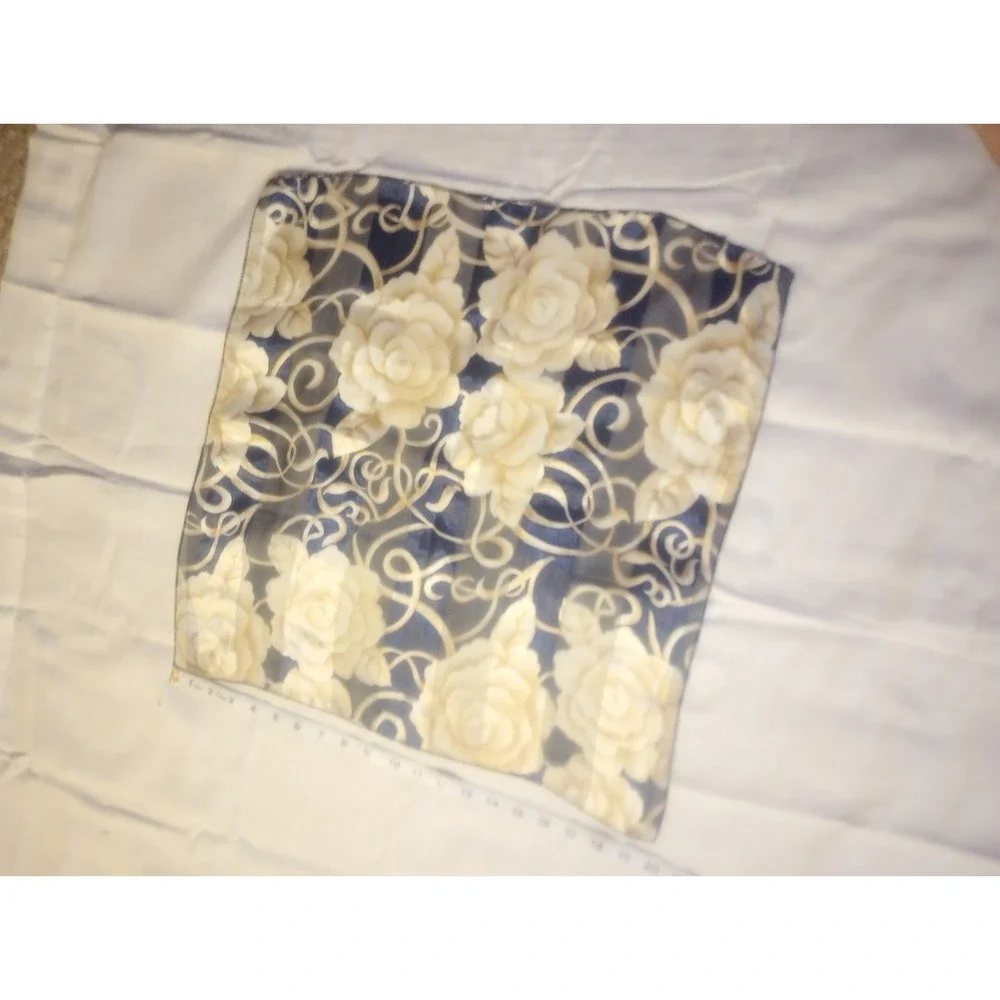 Vintage Royal Blue With Cream And‎ Gold Roses Square Scarf